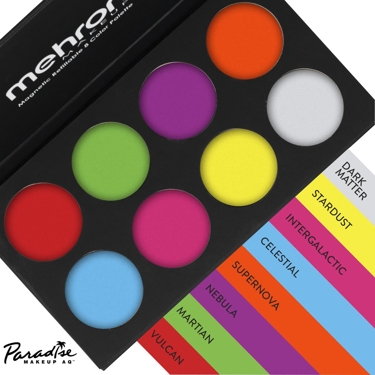 Mehron - Paradise Makeup AQ - Neon UV Glow 8er Palette, 56g Mehron - Paradise Makeup AQ - Neon UV Glow 8er Palette, 56g
