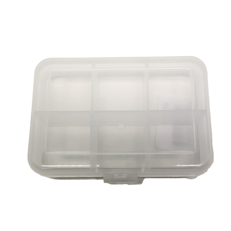 Leere Plastik Box mit 6 Fächer 9 x 6 x 2 cm